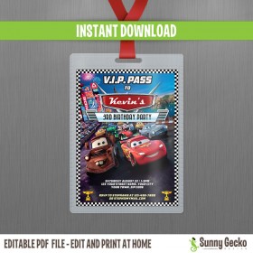 Cars 2 Lightning McQueen and Mater VIP Pass Birthday Invitation 